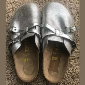 Birkenstock Tatami Silver Strap Slip On Clogs